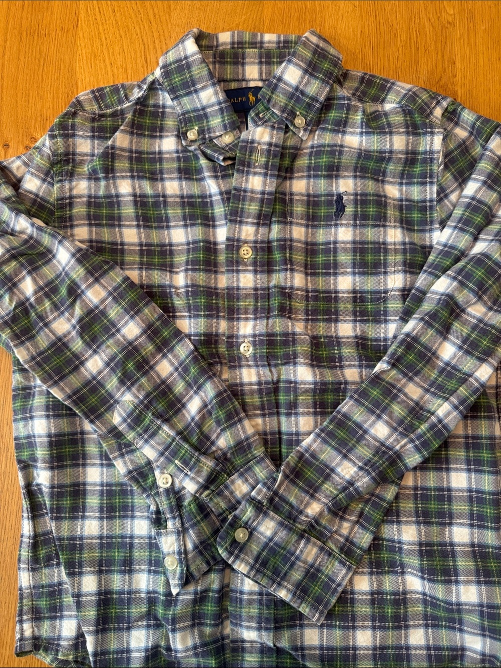 Ralph Lauren Blue, Green & White Plaid Button-Down Shirt